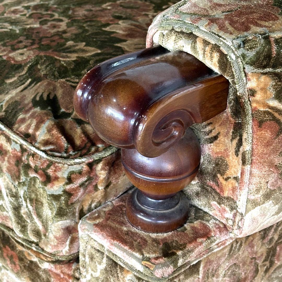 ✦70s✦ karimoku ソファー 花柄ベルベット × 重厚ウッドアーム