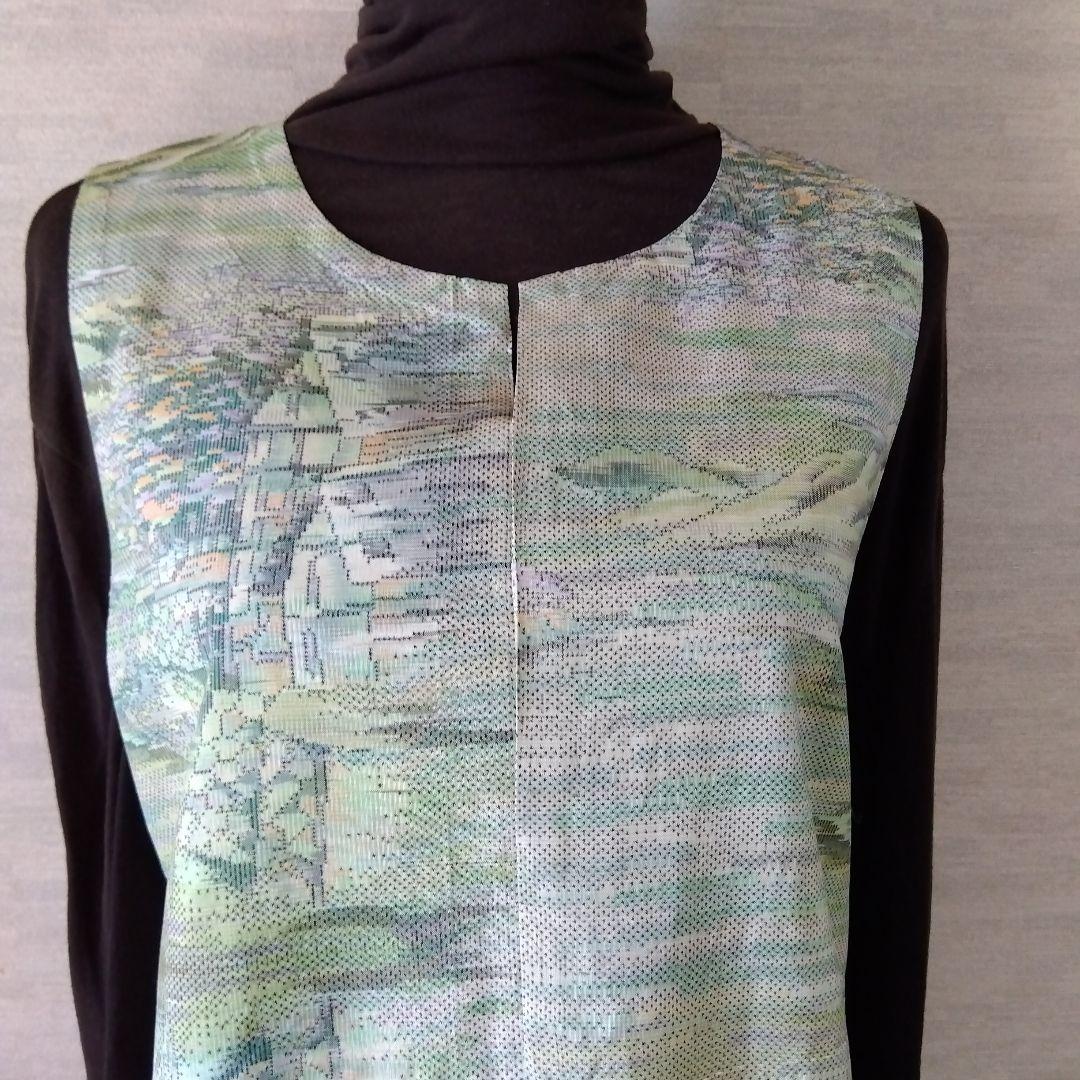 2026J014 着物リメイク　淡いグリーン系の大島紬　ジャンパースカート