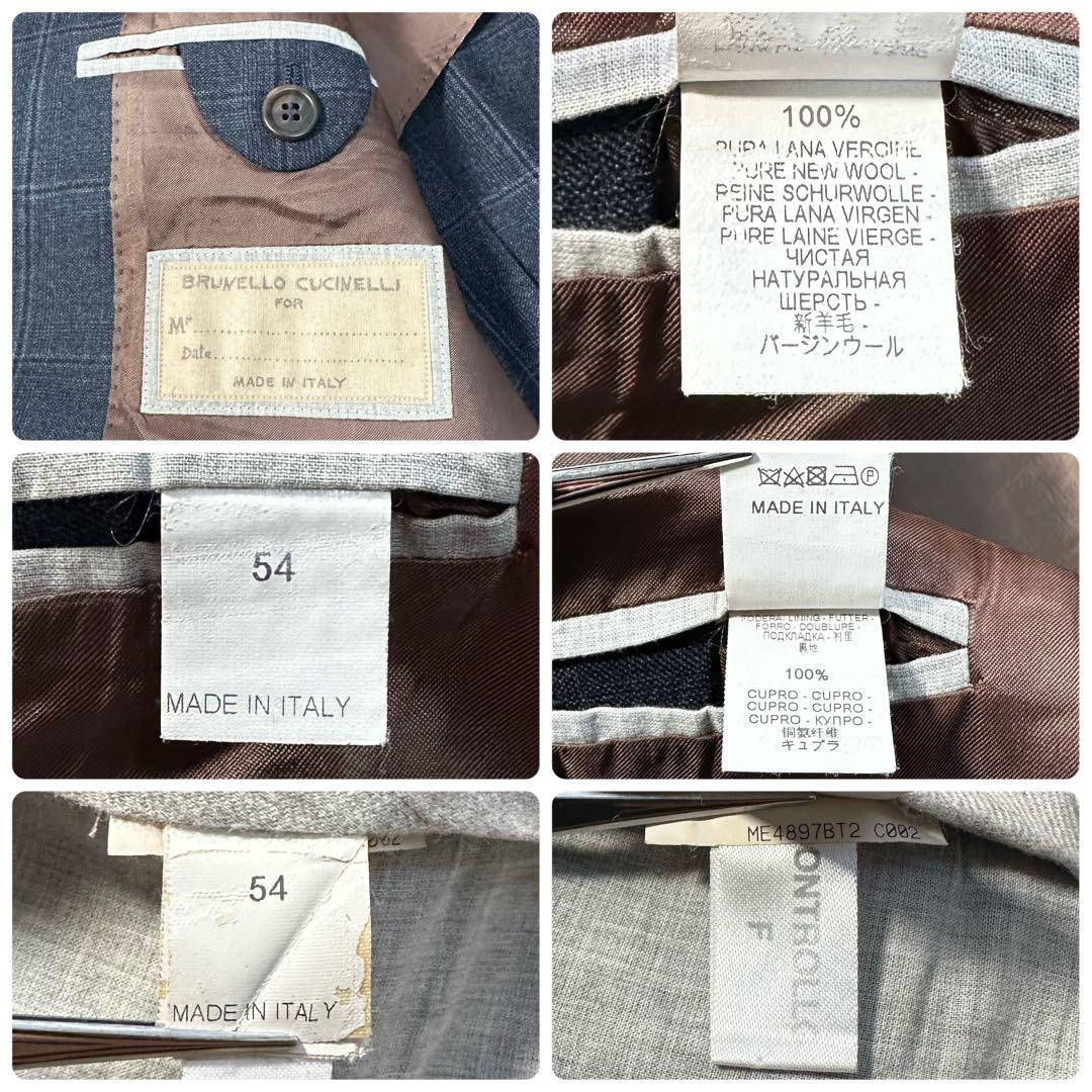 ブルネロクチネリ 最高峰ヴァージンウール ペンチェック 濃紺 XXL相当 54
