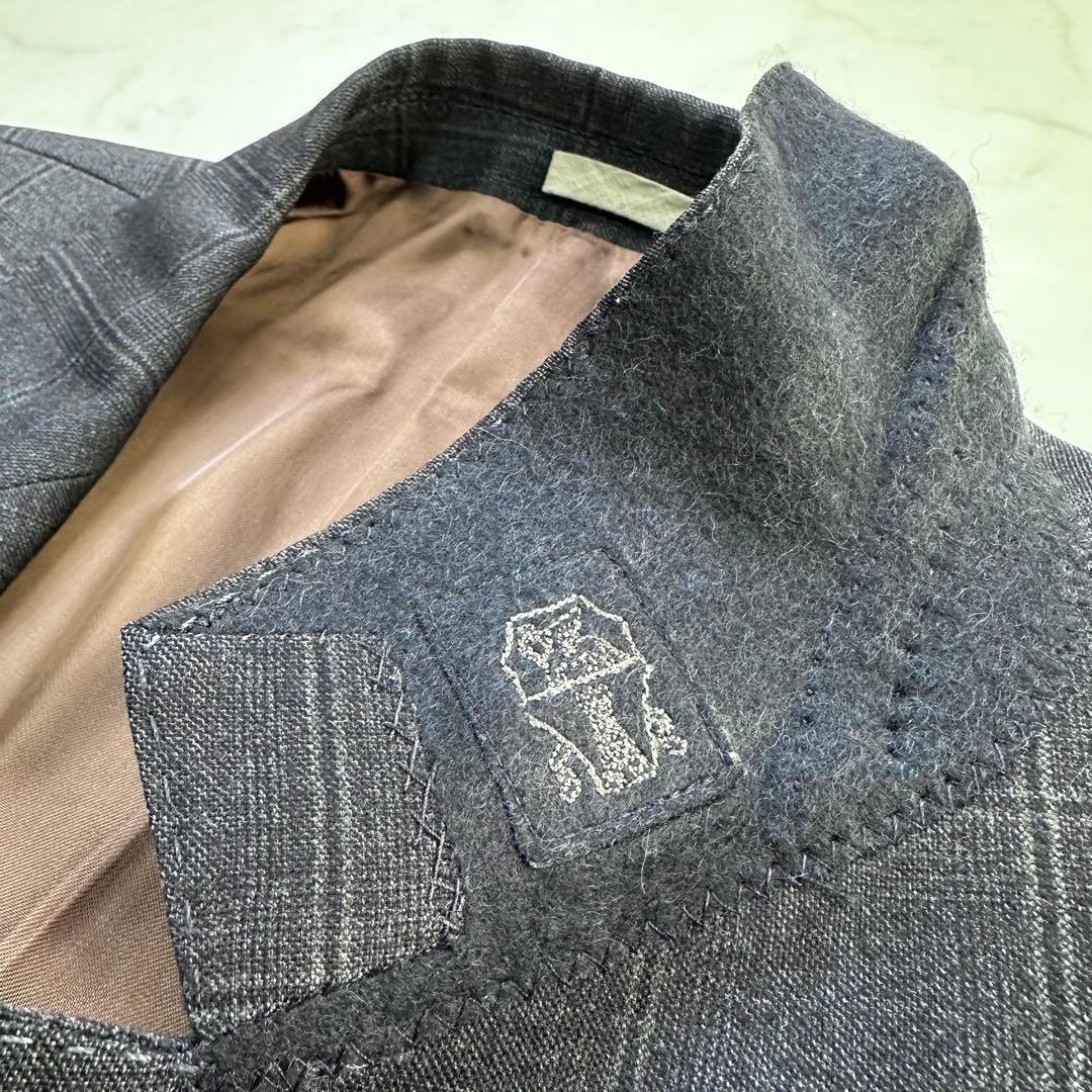 ブルネロクチネリ 最高峰ヴァージンウール ペンチェック 濃紺 XXL相当 54