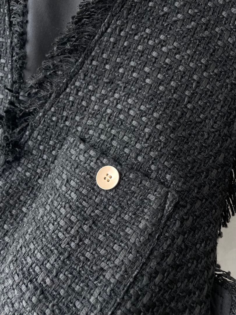 美品✨シアントーキョー　ツイードフリンジ　ベスト　ジレ　黒　クロプド丈