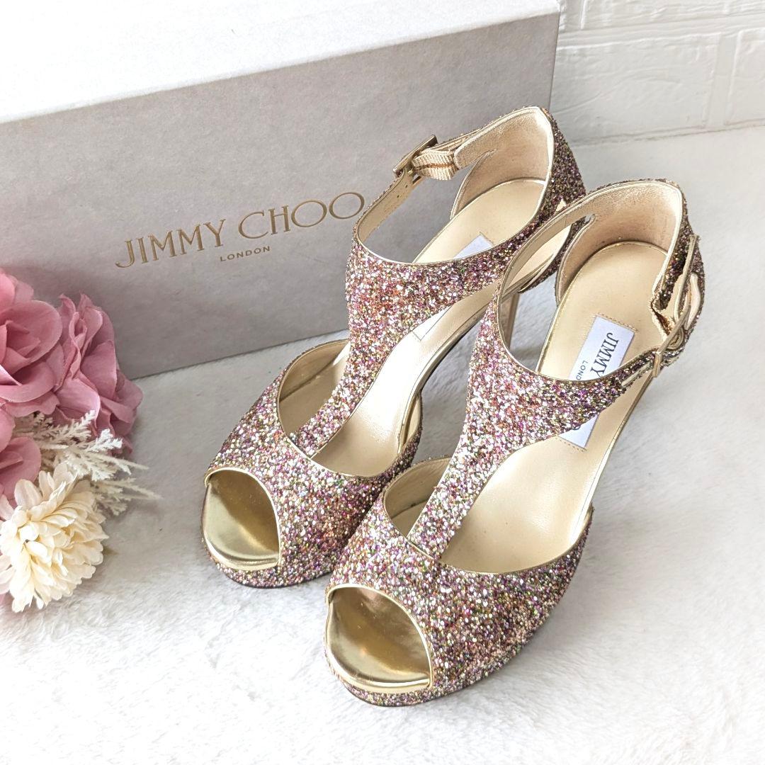 ✨JIMMY CHOO✨Tストラップ グリッターサンダル 37½