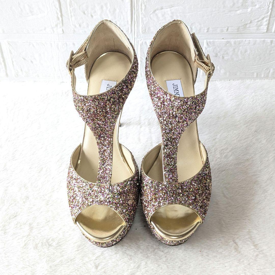 ✨JIMMY CHOO✨Tストラップ グリッターサンダル 37½