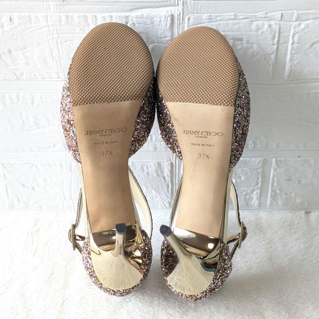✨JIMMY CHOO✨Tストラップ グリッターサンダル 37½