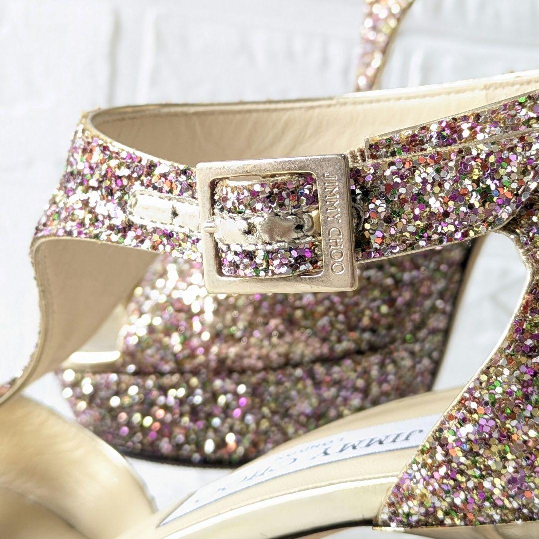 ✨JIMMY CHOO✨Tストラップ グリッターサンダル 37½