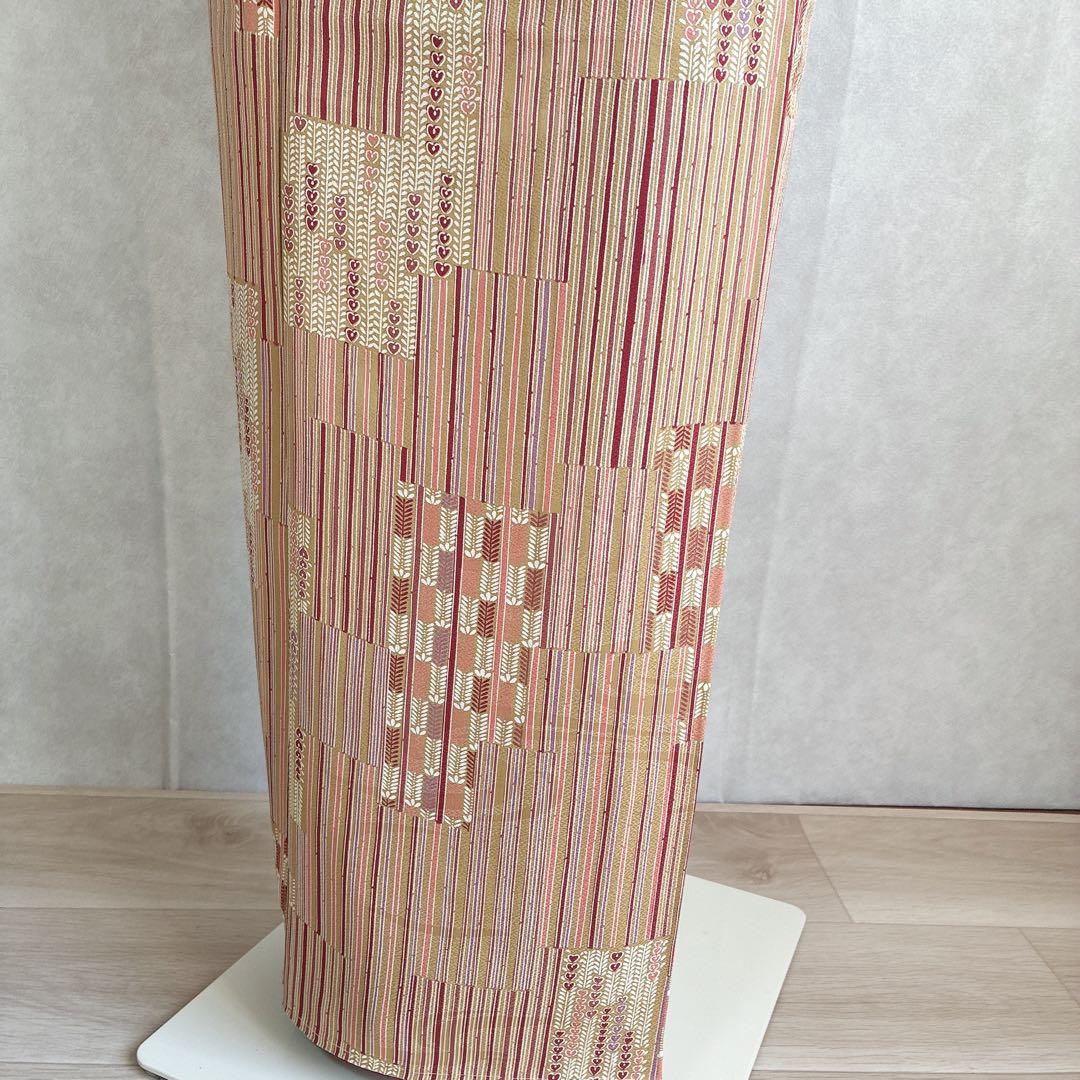 小紋　フルセット　着物　正絹　しつけ糸付き　ストライプ　温もり縞　民芸調　N2