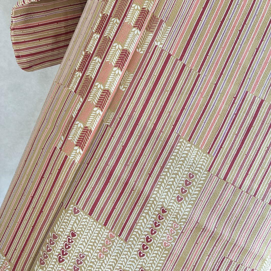 小紋　フルセット　着物　正絹　しつけ糸付き　ストライプ　温もり縞　民芸調　N2