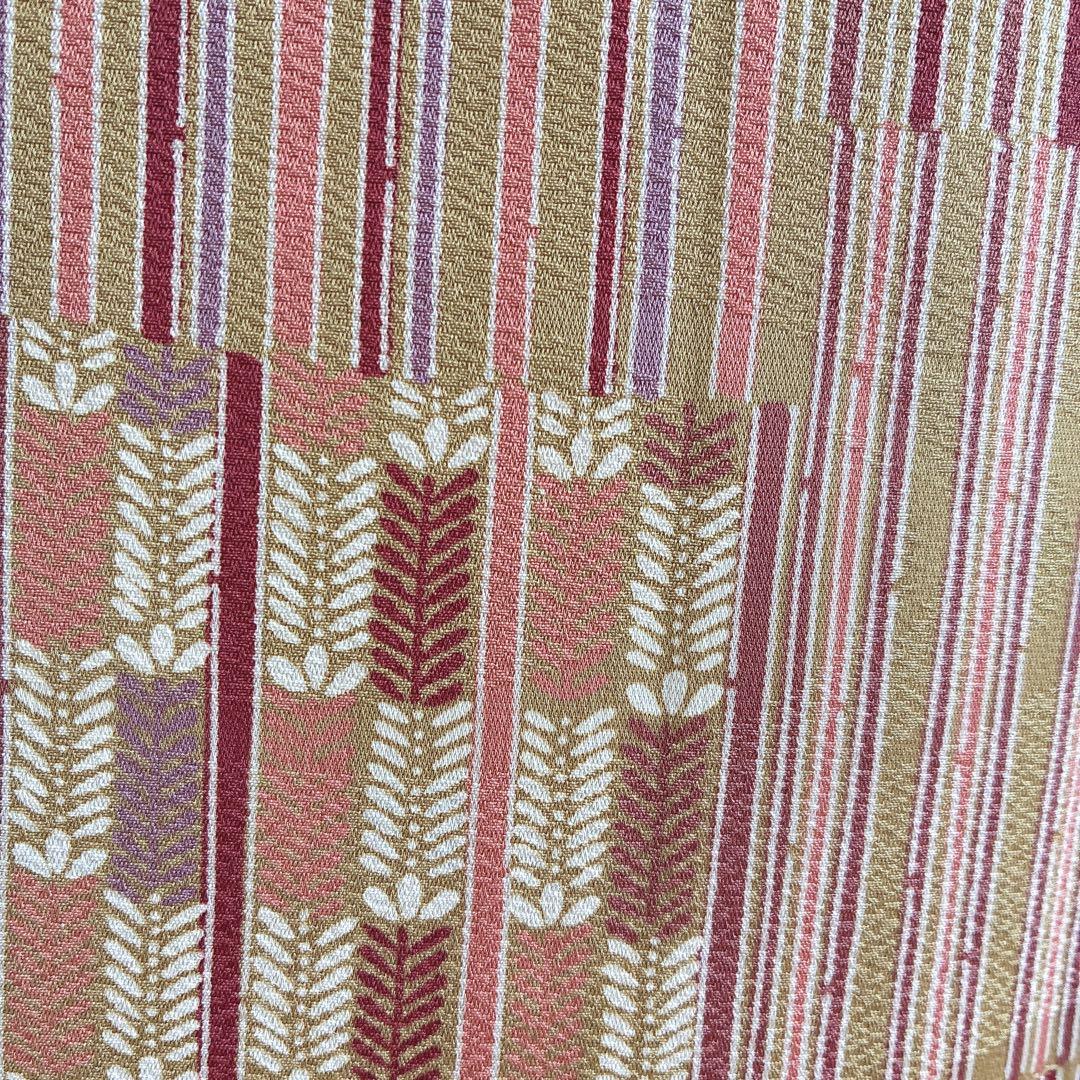 小紋　フルセット　着物　正絹　しつけ糸付き　ストライプ　温もり縞　民芸調　N2