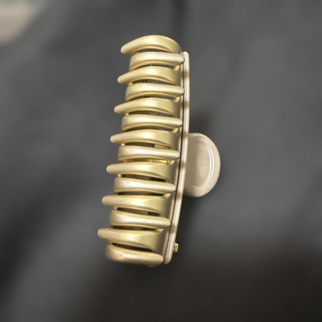 ベージュ ストーン装飾 ヘアクリップ 中型