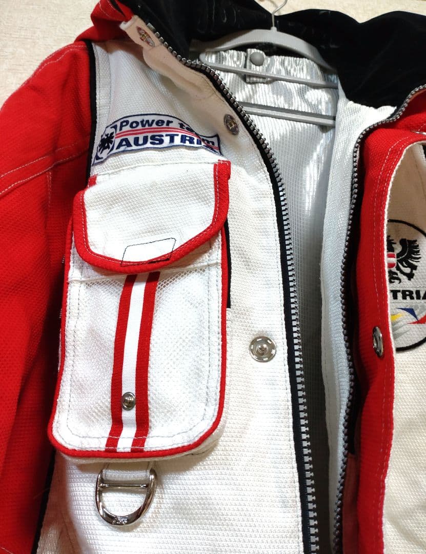 asics Power Austria スキーウェア 赤/白 フード付き