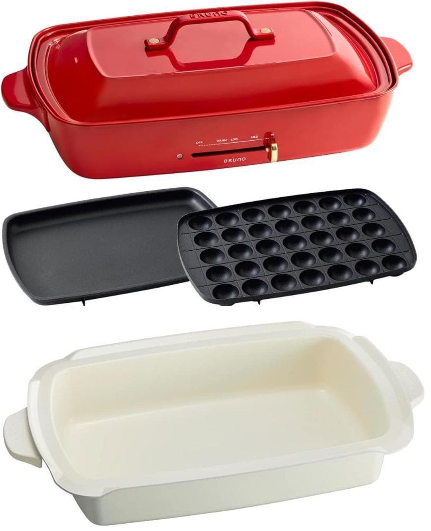新品 BRUNO ホットプレート グランデサイズ レッド＋深鍋 セット