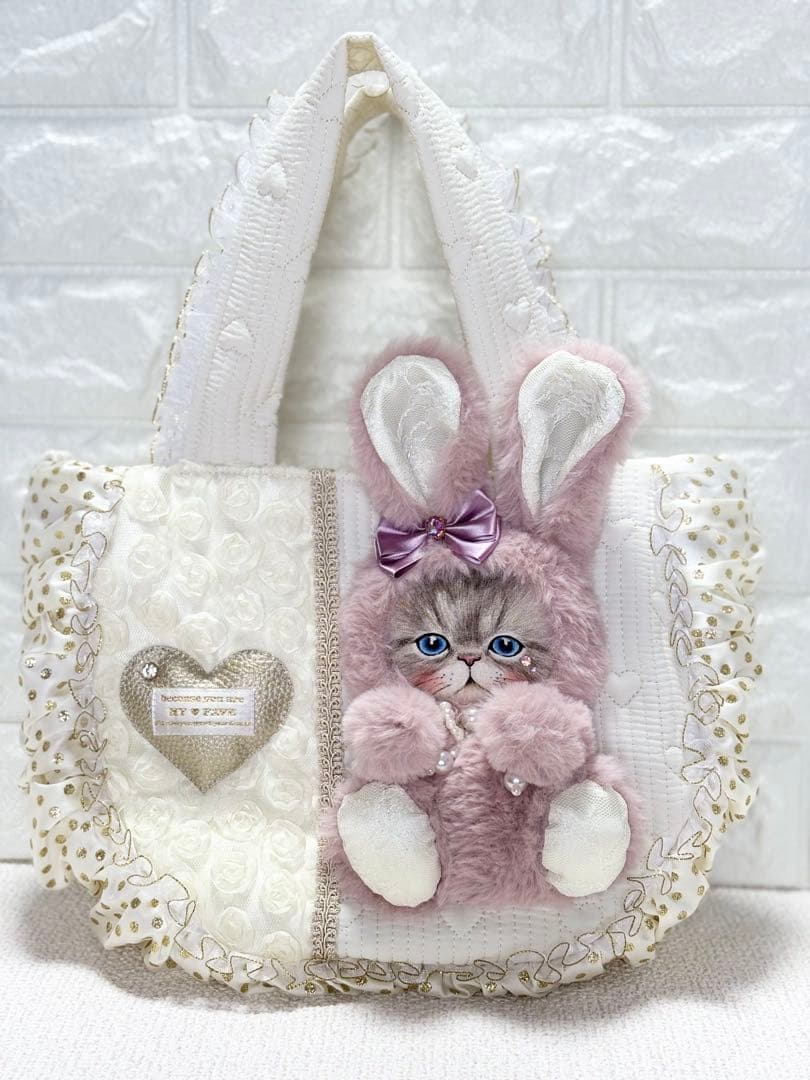 ゆ*ら様 コヤンイサムチョン　ハンドメイド　ギャザーバッグ白　ルミちゃん　ピンク
