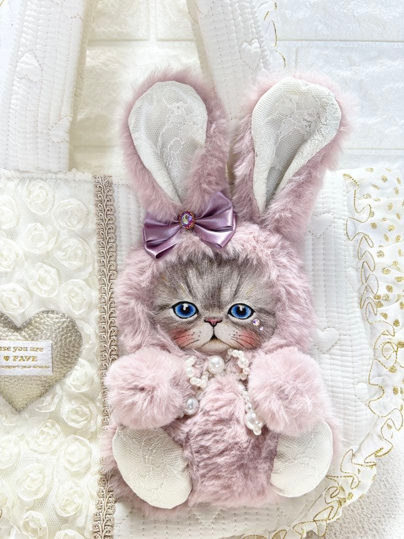 ゆ*ら様 コヤンイサムチョン　ハンドメイド　ギャザーバッグ白　ルミちゃん　ピンク