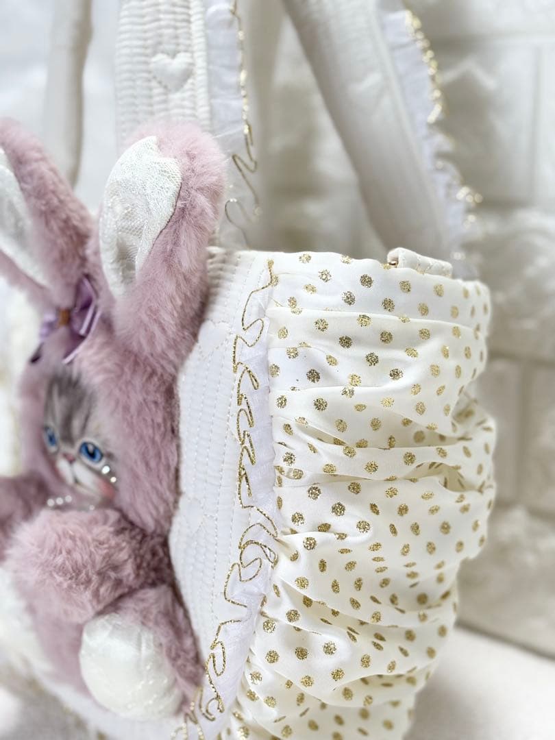 ゆ*ら様 コヤンイサムチョン　ハンドメイド　ギャザーバッグ白　ルミちゃん　ピンク