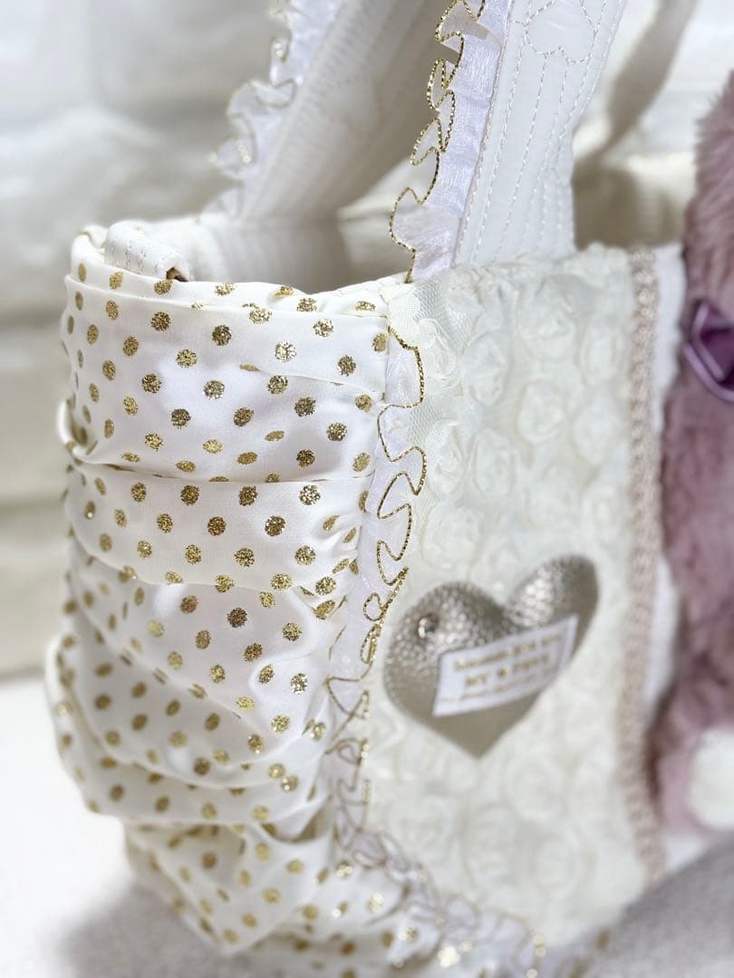 ゆ*ら様 コヤンイサムチョン　ハンドメイド　ギャザーバッグ白　ルミちゃん　ピンク