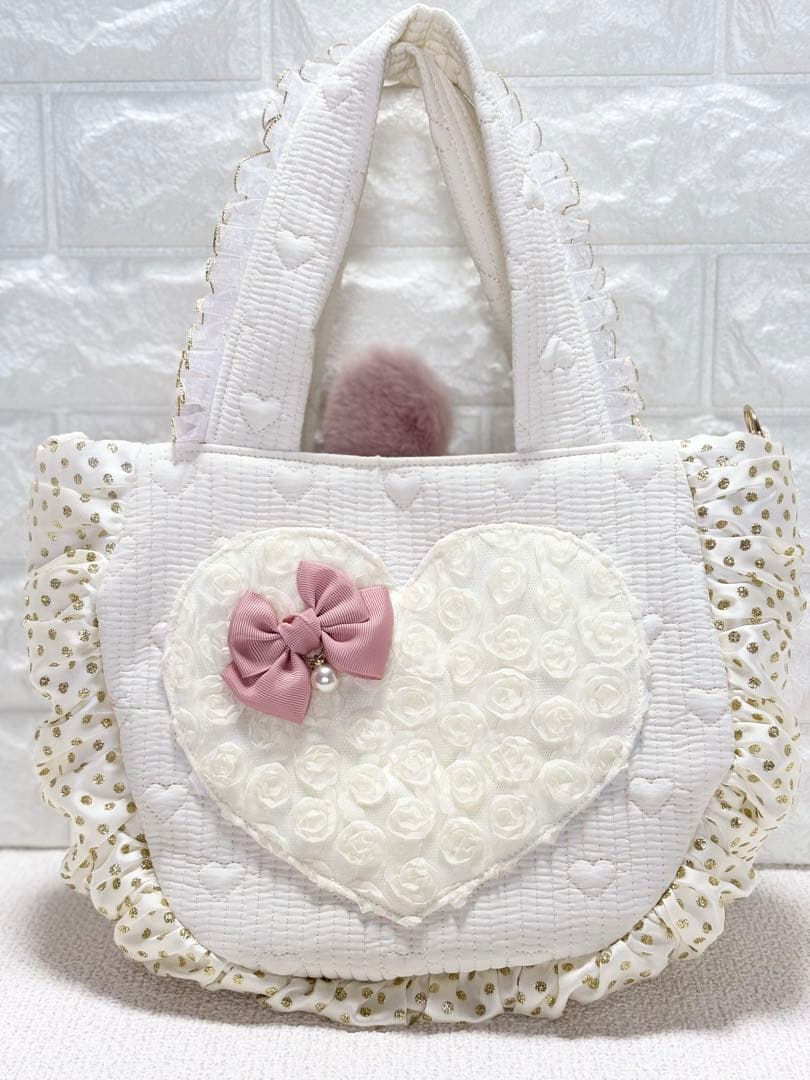 ゆ*ら様 コヤンイサムチョン　ハンドメイド　ギャザーバッグ白　ルミちゃん　ピンク