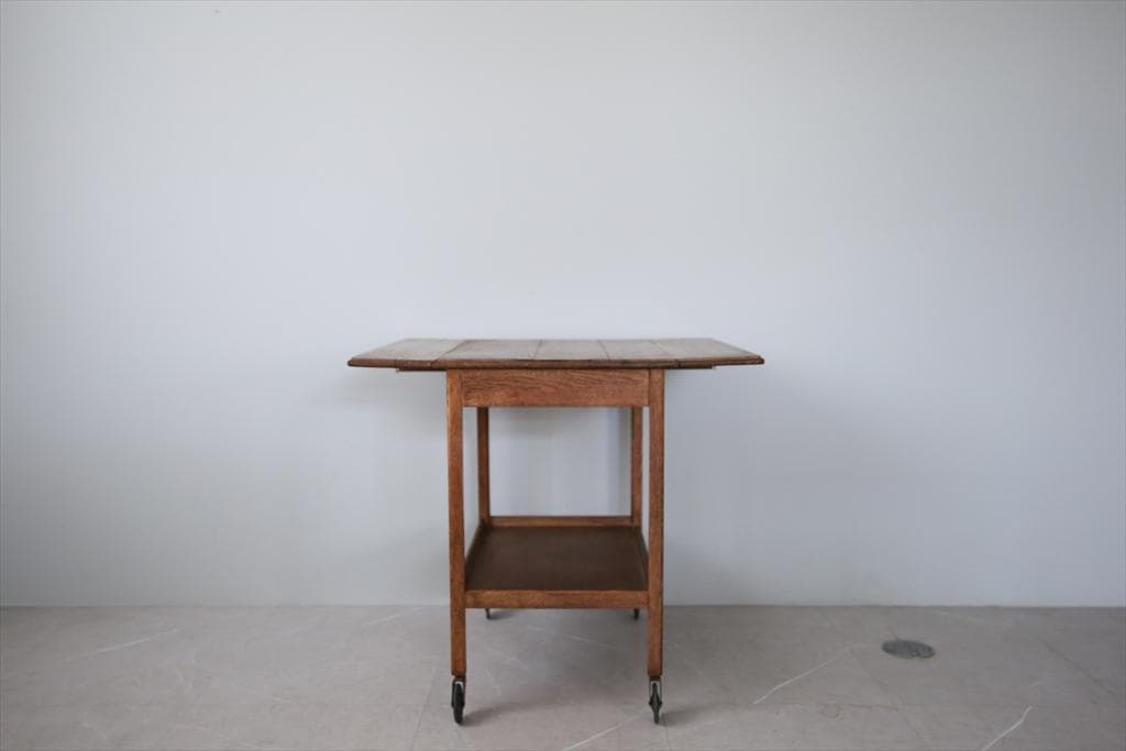 英国アンティーク木製ドロップリーフトロリーテーブル/収納式ワゴン/机(91-66