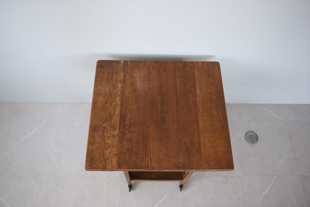 英国アンティーク木製ドロップリーフトロリーテーブル/収納式ワゴン/机(91-66