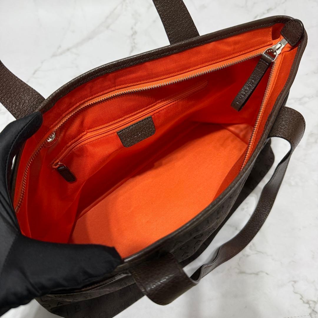 【美品】 BVLGARI ロゴマニア レザーハンドル トート ショルダーバッグ