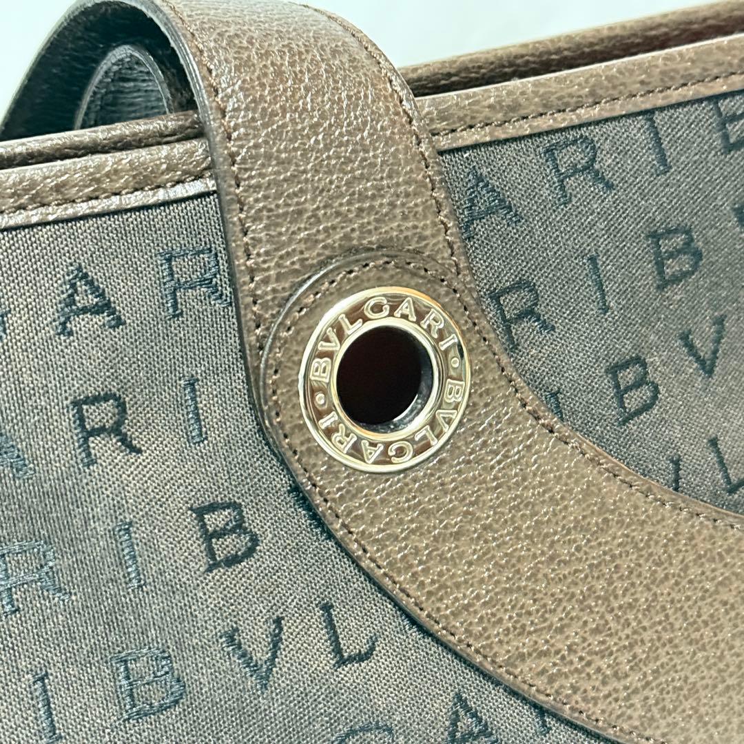 【美品】 BVLGARI ロゴマニア レザーハンドル トート ショルダーバッグ