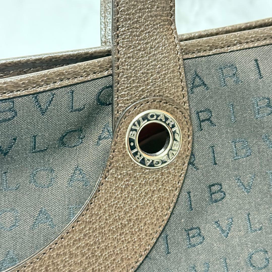 【美品】 BVLGARI ロゴマニア レザーハンドル トート ショルダーバッグ