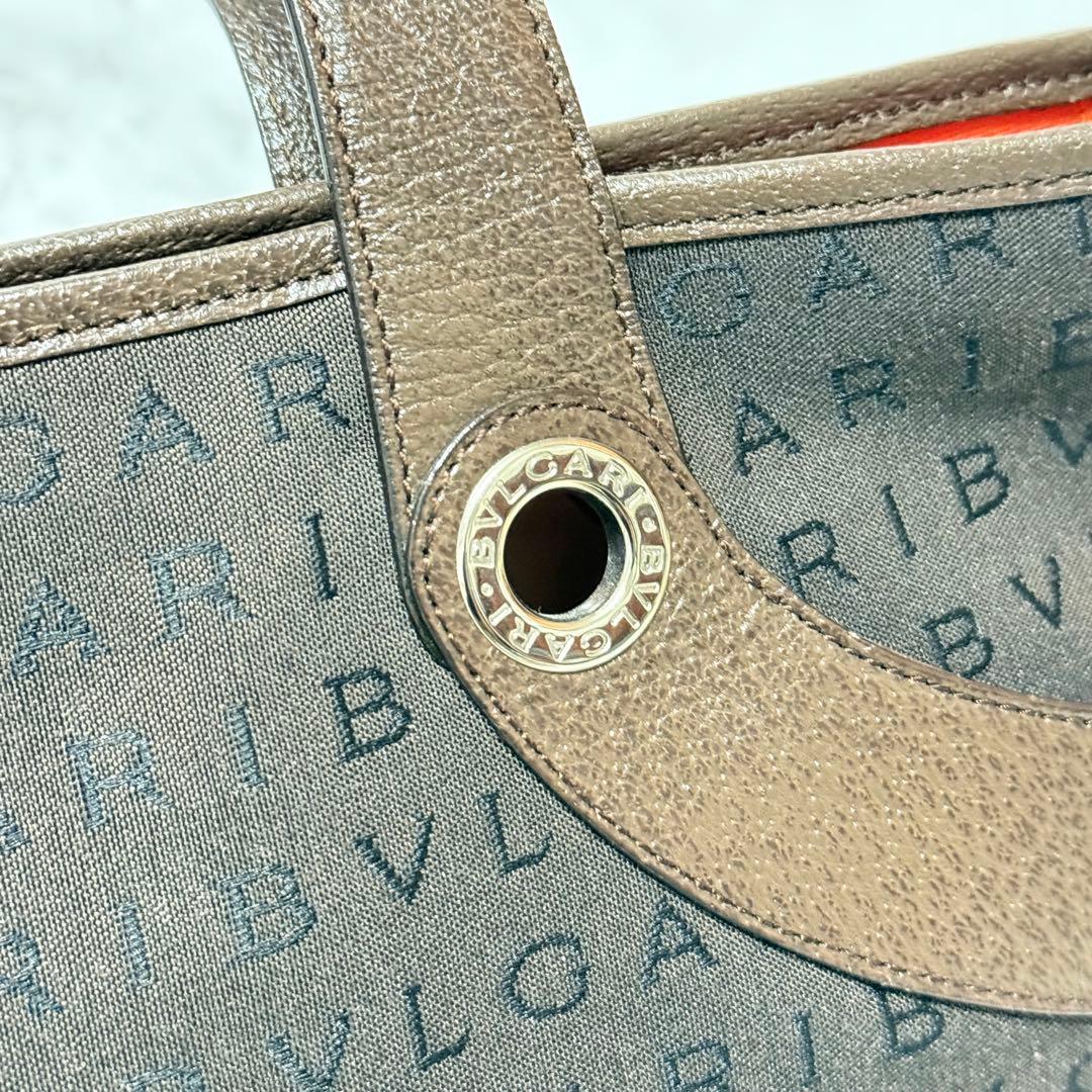 【美品】 BVLGARI ロゴマニア レザーハンドル トート ショルダーバッグ