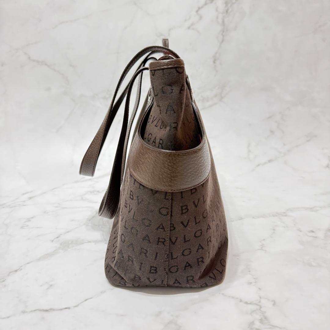 【美品】 BVLGARI ロゴマニア レザーハンドル トート ショルダーバッグ