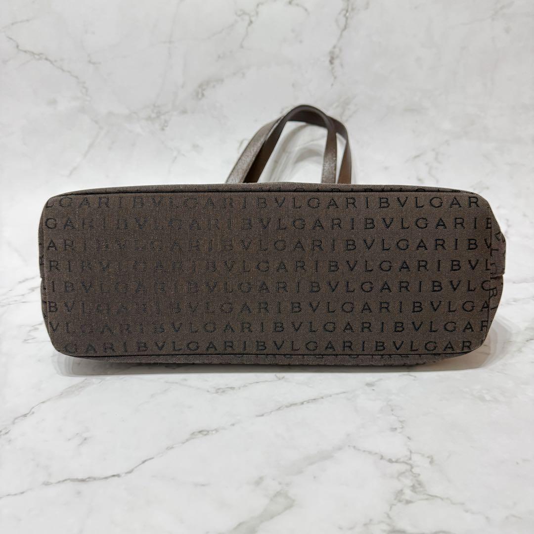 【美品】 BVLGARI ロゴマニア レザーハンドル トート ショルダーバッグ
