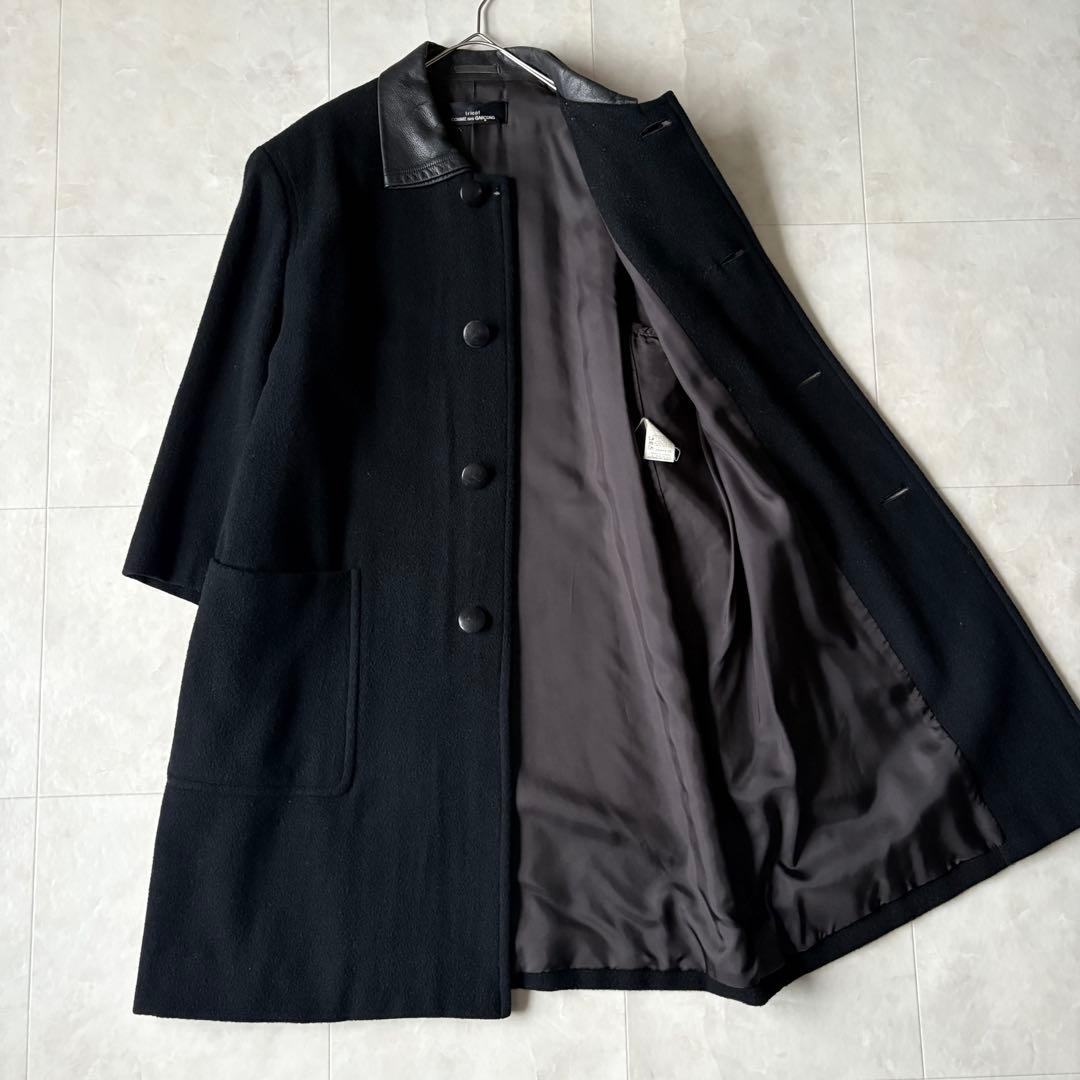 tricot COMME des GARCONS 襟レザーウールコート 黒L相当