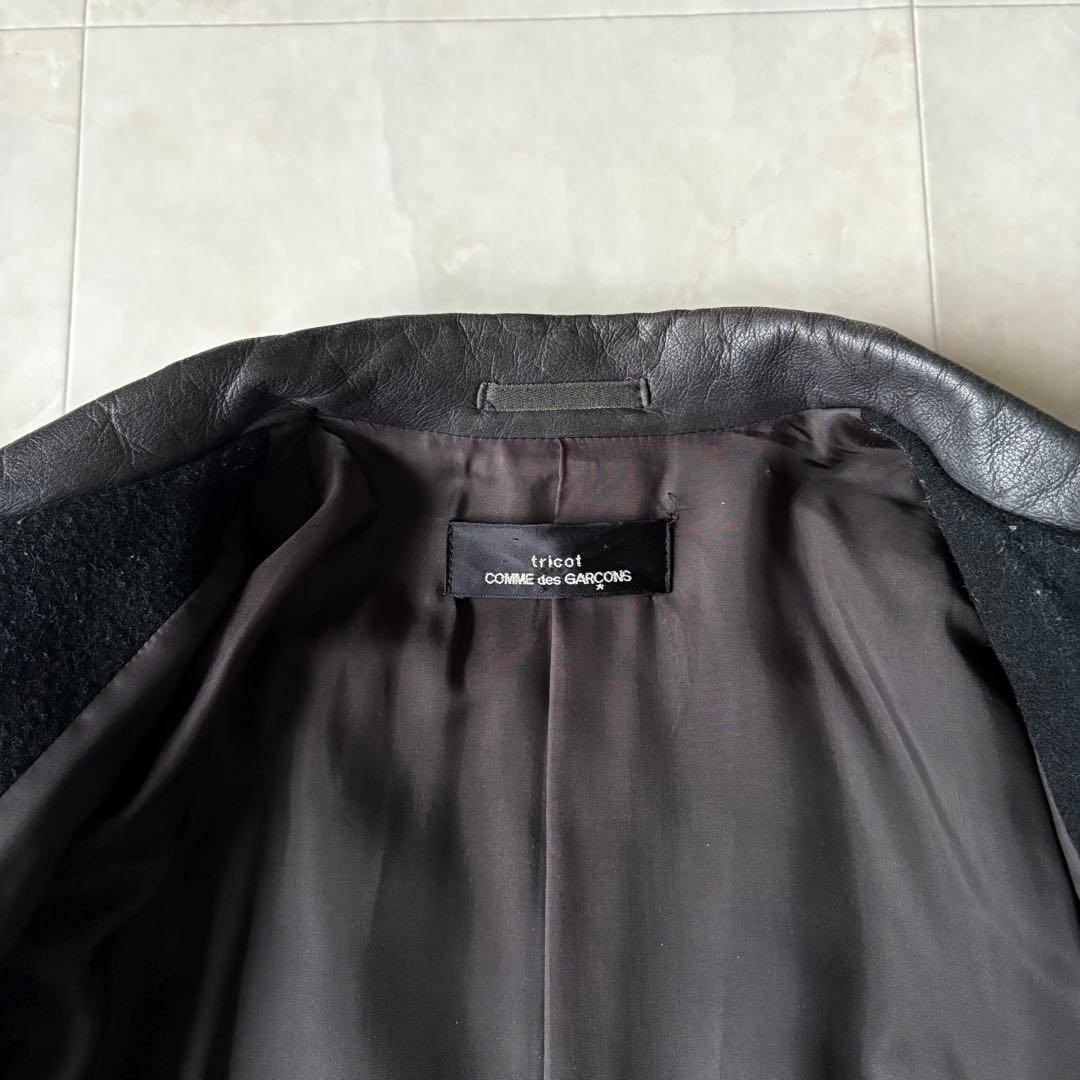 tricot COMME des GARCONS 襟レザーウールコート 黒L相当