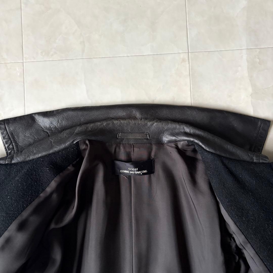 tricot COMME des GARCONS 襟レザーウールコート 黒L相当