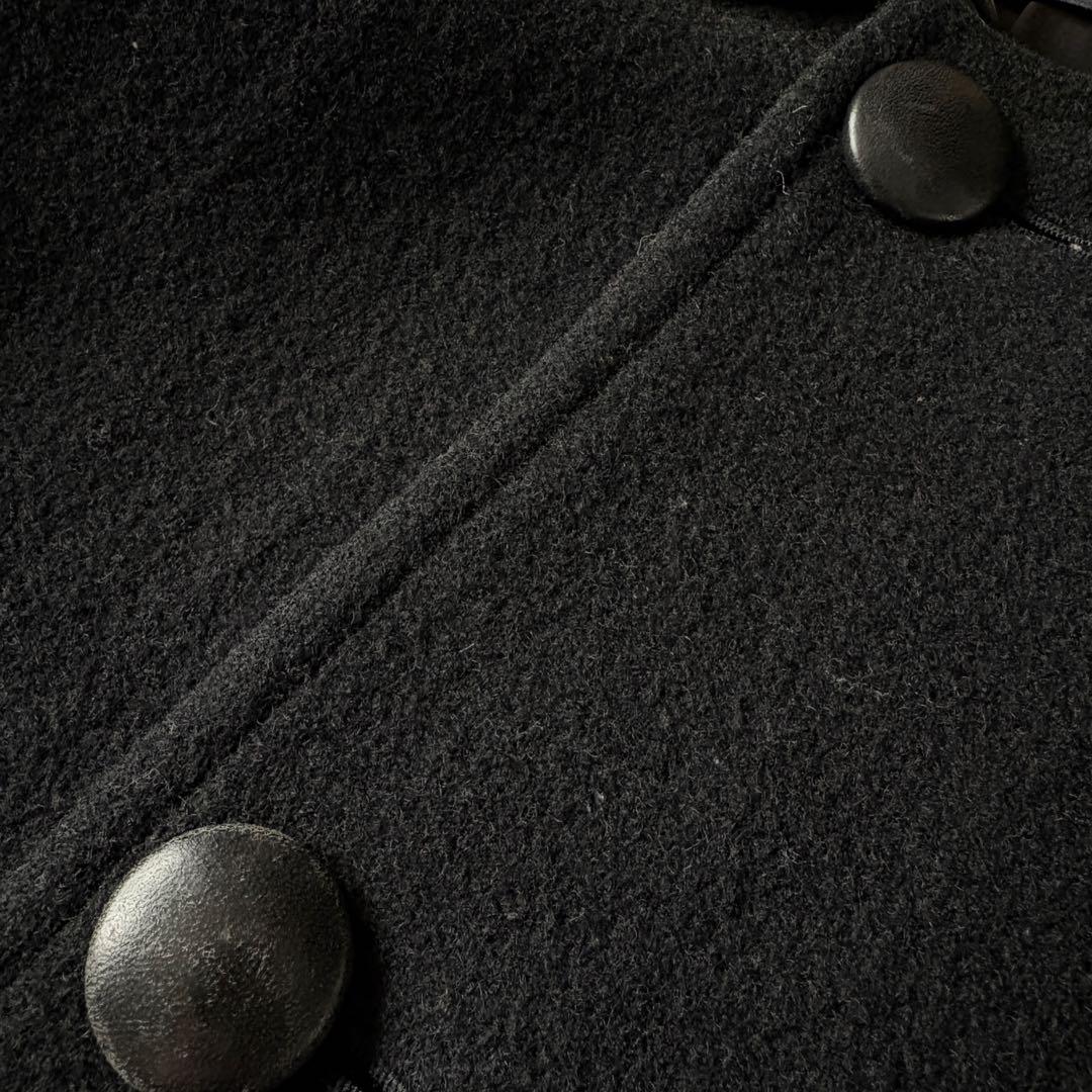 tricot COMME des GARCONS 襟レザーウールコート 黒L相当
