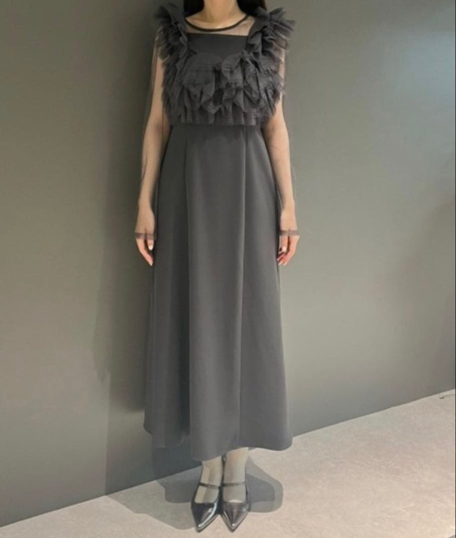 ANDRESD チャコール　ボリュームラッフルレイヤードレス