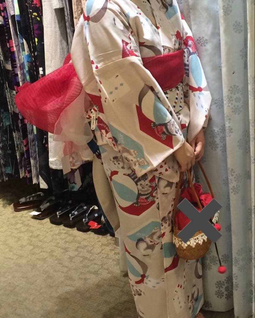 ふりふ　浴衣　帯　兵児帯セット　猫　トランプ