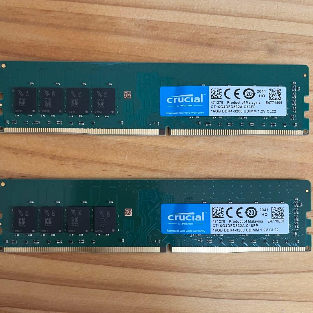 Crucial 32GB（16×2） DDR4-3200 メモリ
