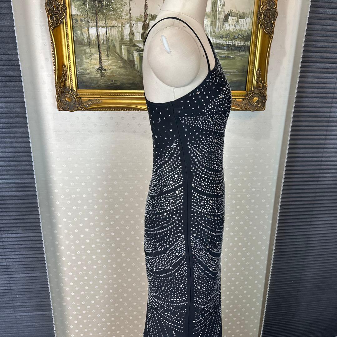 ブラック ストーン装飾 タイトフィットドレス