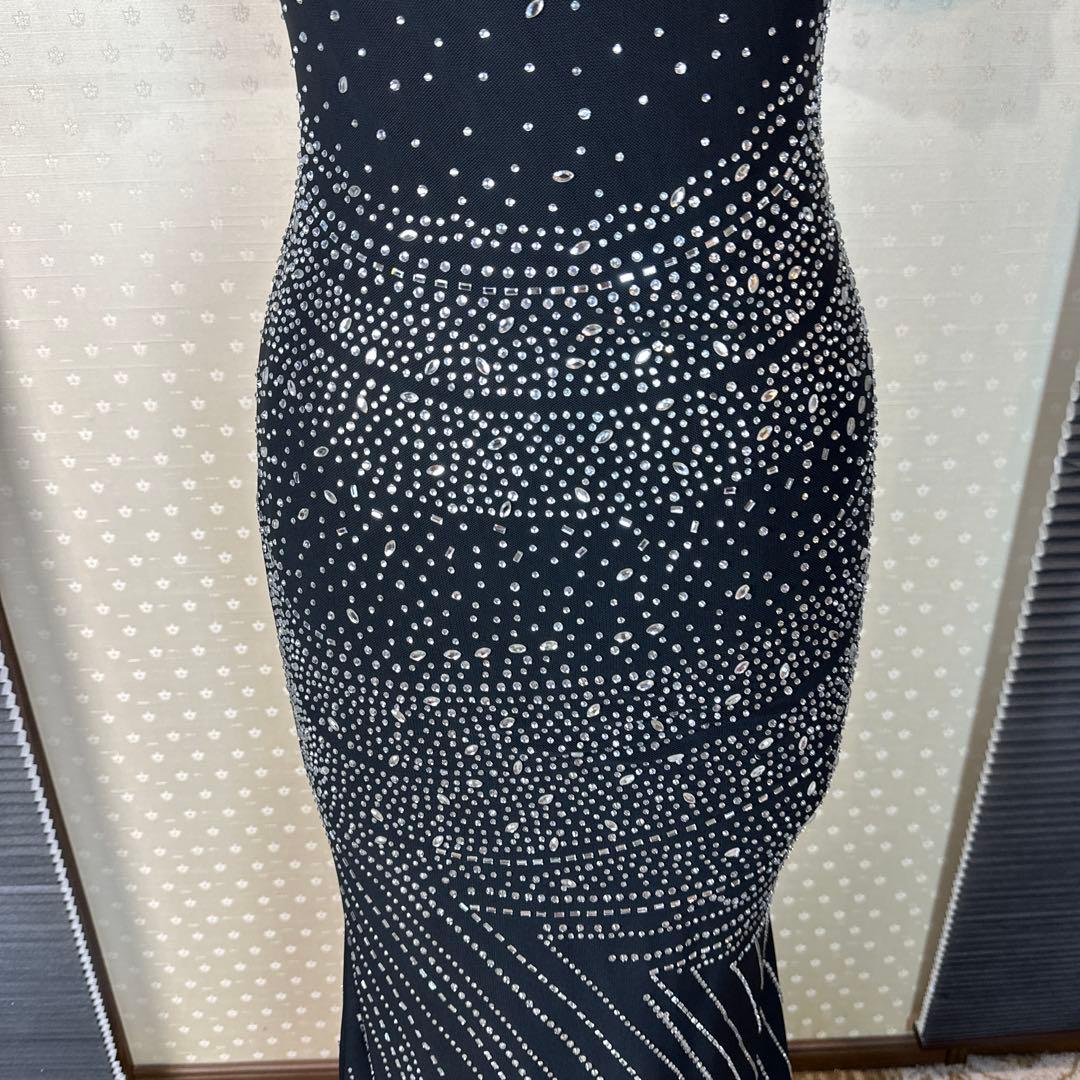 ブラック ストーン装飾 タイトフィットドレス