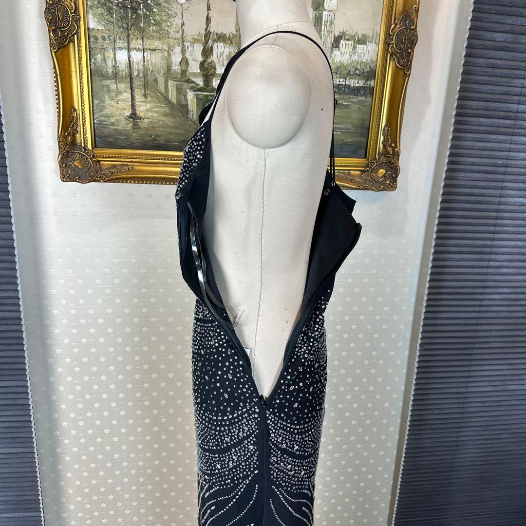 ブラック ストーン装飾 タイトフィットドレス