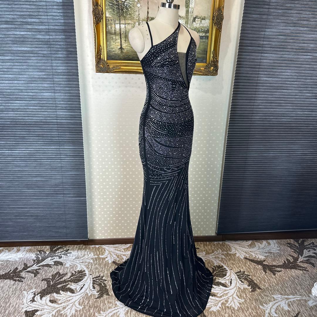 ブラック ストーン装飾 タイトフィットドレス