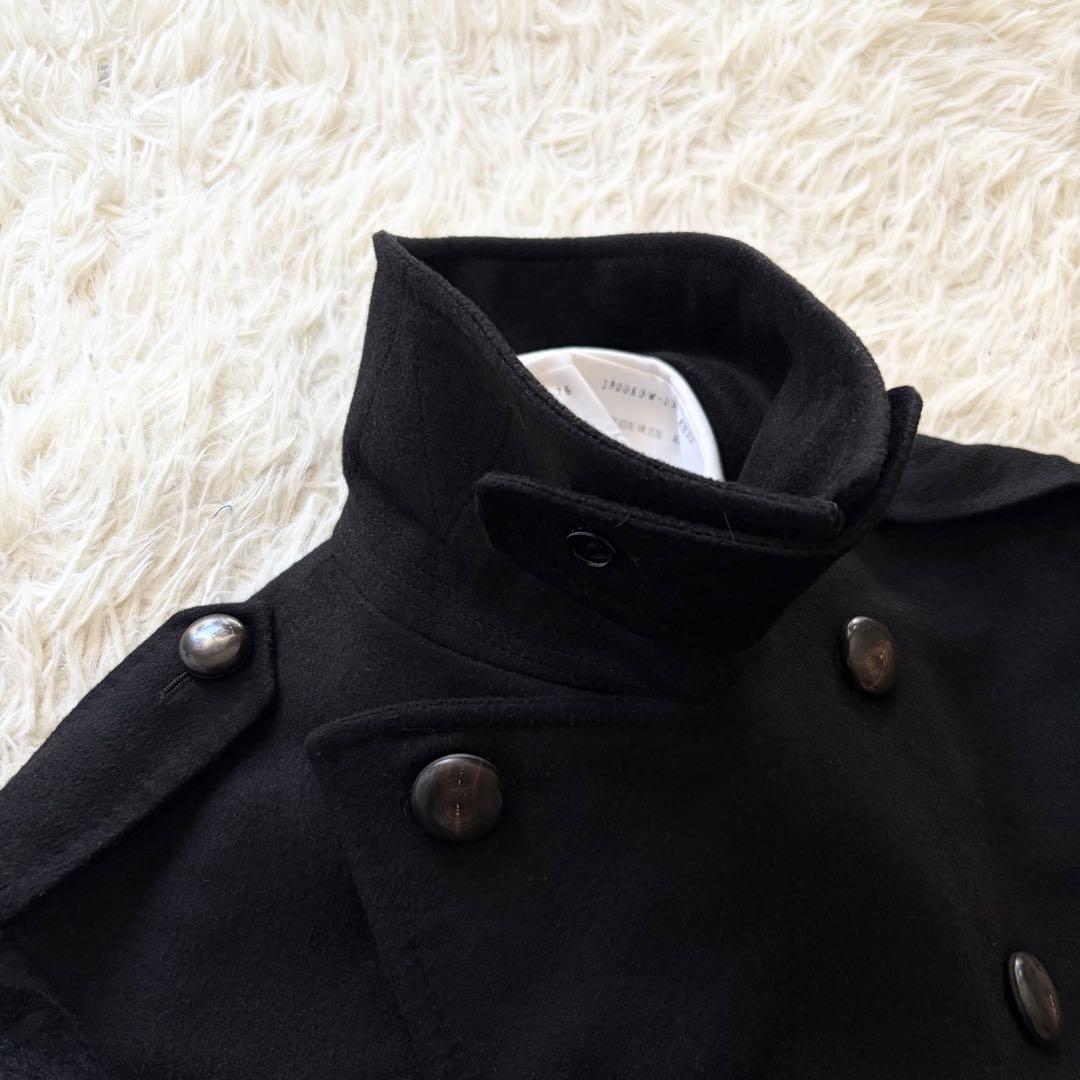 <美品>LARDINI キャメル100% ブラック ダブルチェスターコート 46