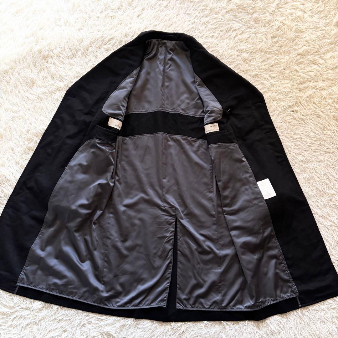 <美品>LARDINI キャメル100% ブラック ダブルチェスターコート 46