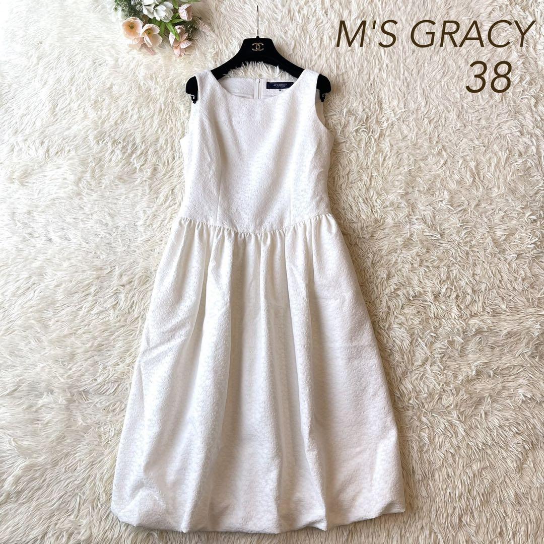 極美品 M'S GRACY 2024年 ジャガード ワンピース ホワイト 38