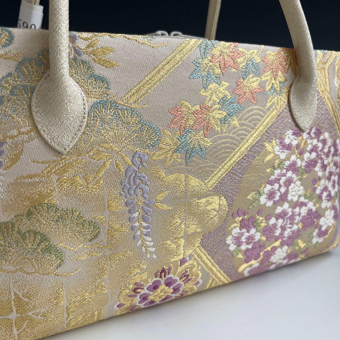 新品未使用品　京都 西陣織正絹帯地使用　利休バッグお茶席　25904