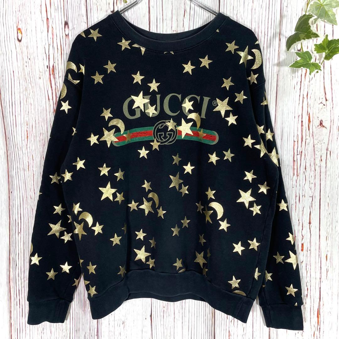 【松井】GUCCI グッチスウェットトレーナー黒ビッグロゴ　スタームーン