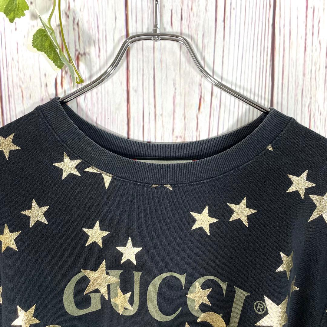【松井】GUCCI グッチスウェットトレーナー黒ビッグロゴ　スタームーン