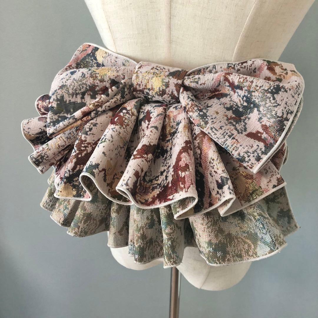 大人兵児帯　パレット　シェニールジャガードの長尺兵児帯　半幅帯