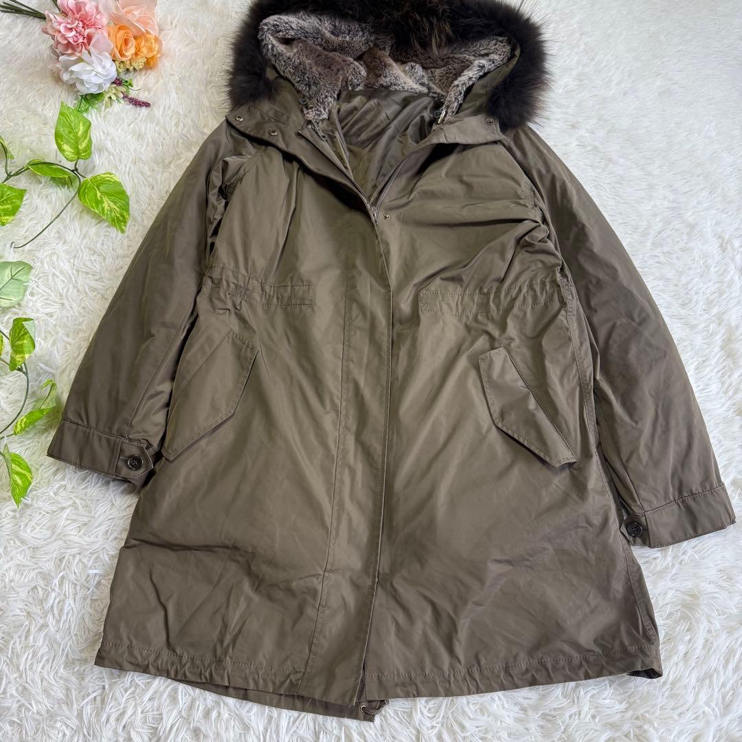【23区】美品♡マルチウェイ モッズダウンコート カーキ リアルファー 40 L