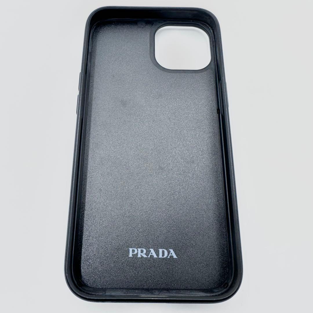 プラダ iPhone14ケース 1ZH162 三角プレート サフィアーノレザー黒
