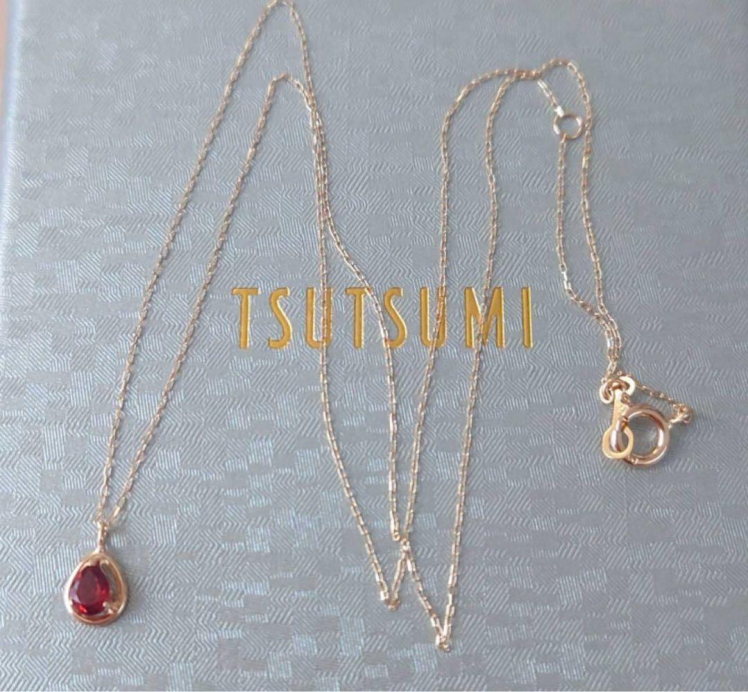 新品TSUTSUMI ガーネット雫ネックレス K10イエローゴールド