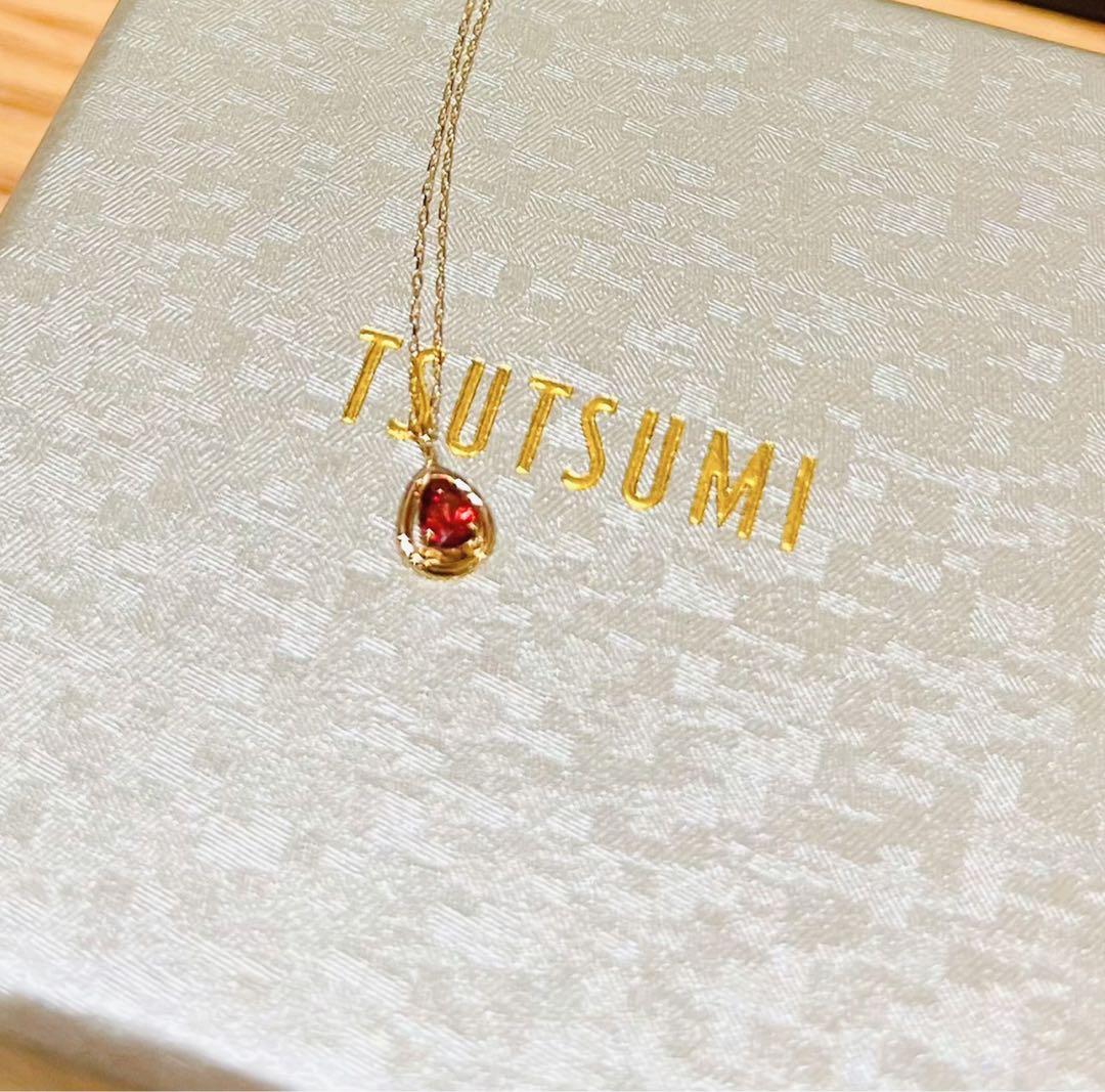 新品TSUTSUMI ガーネット雫ネックレス K10イエローゴールド